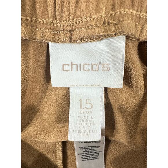 Chicos Faux Suede Wide Crop‎ Pants Size 1.5 Medium 10 (33x21) Brown High Rise - Picture 4 of 10